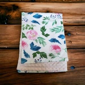 HOMRITAR Baby Blanket Floral Flowers Reversible Pink Minky Dots No Tag 30X38"